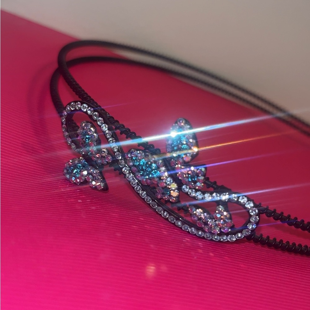 Crystal Butterfly Headband - Black with Iridescent Stones